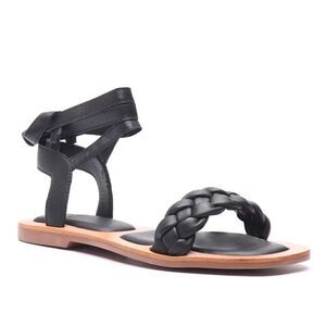 Crevo‎ Bohemian Sandals  Size 7.5 Black Leather Braided Strap Wraparound Closure
